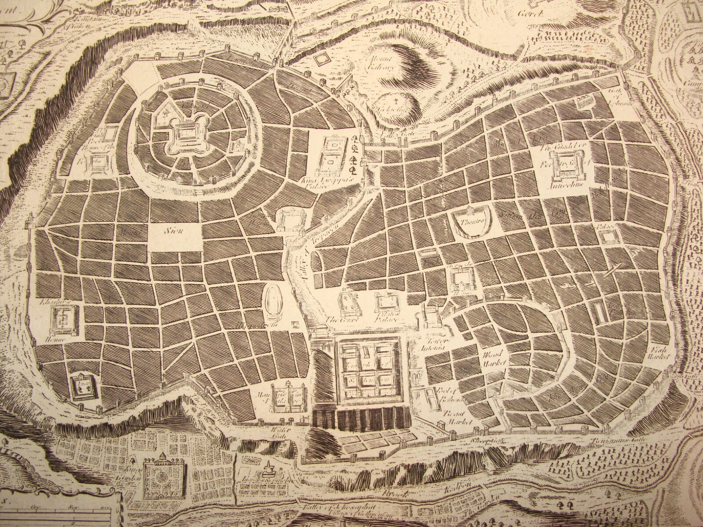 Antique ANTIENT CITY OF JERUSALEM Master Plan Map Engraving