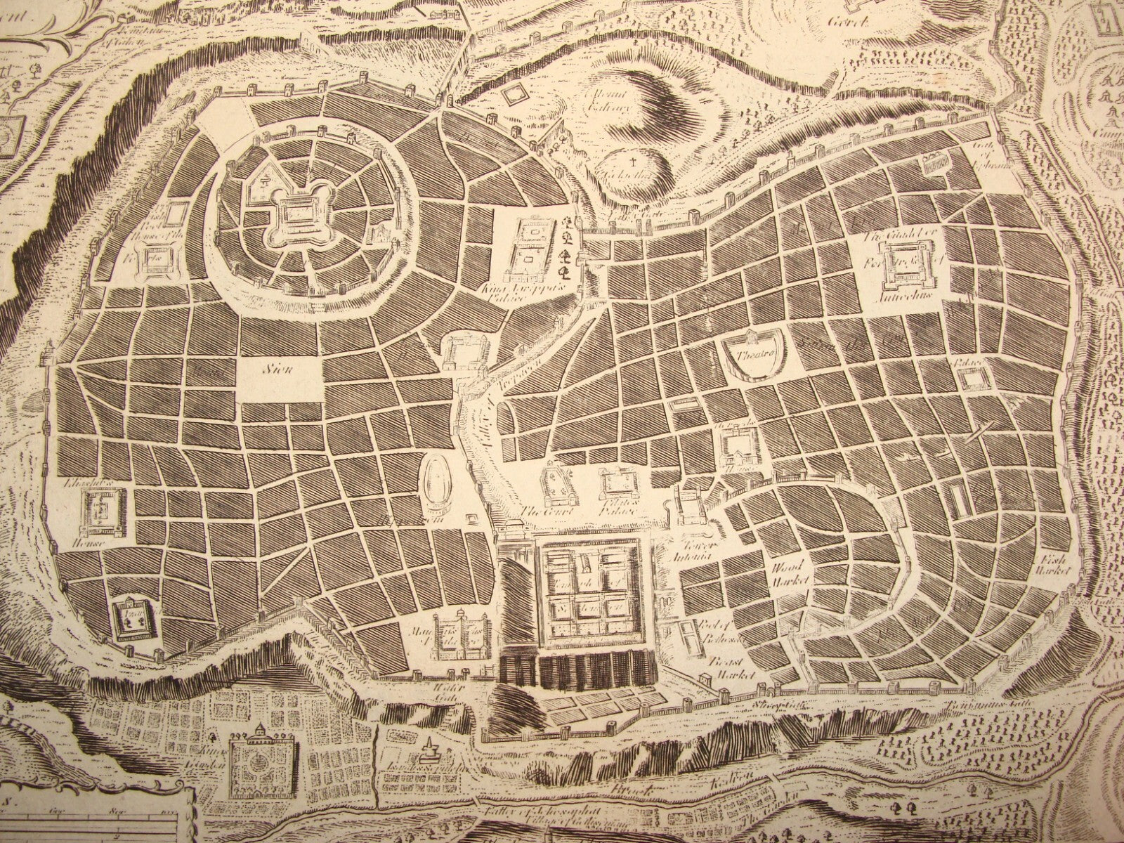 Antique ANTIENT CITY OF JERUSALEM Master Plan Map Engraving