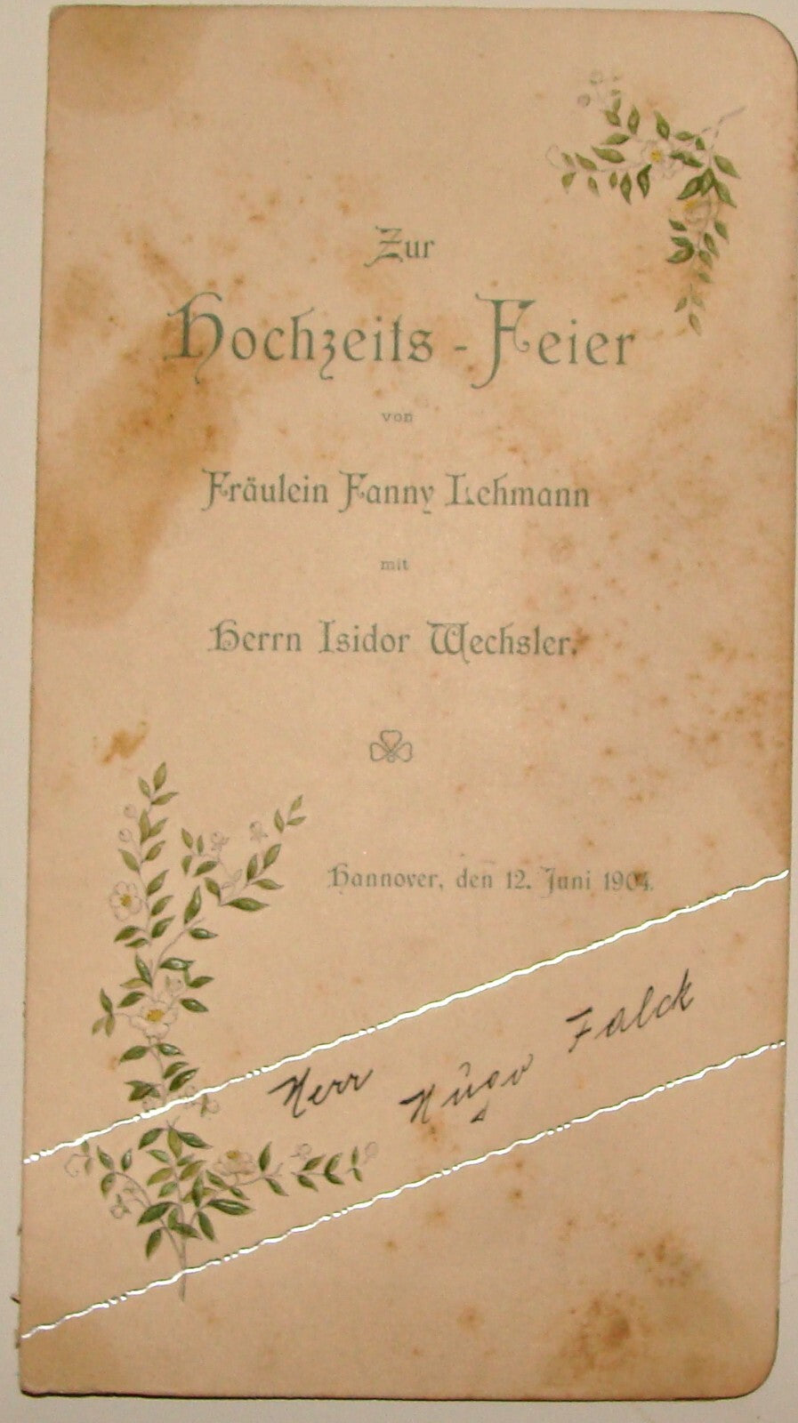 Germany Jewish Judaica 1904 German Hannover LIEHMANN WECHSLER Wedding Invitation