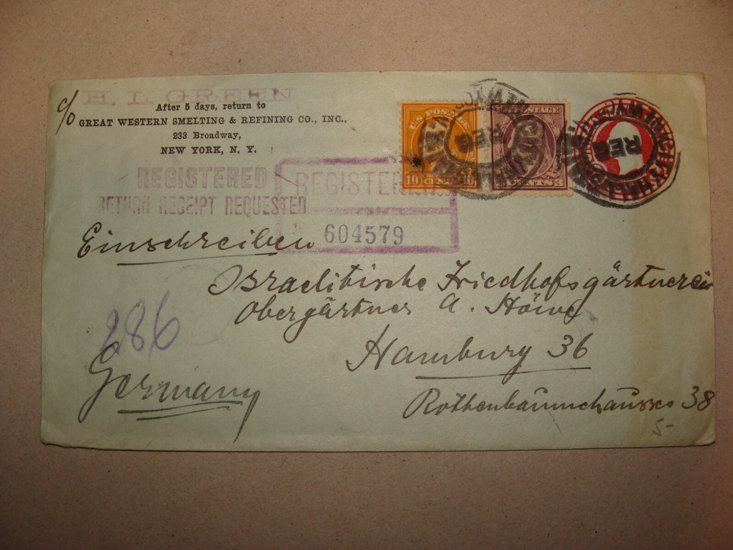 1921 United States Stamp Cover Great Western Smelting & Refining