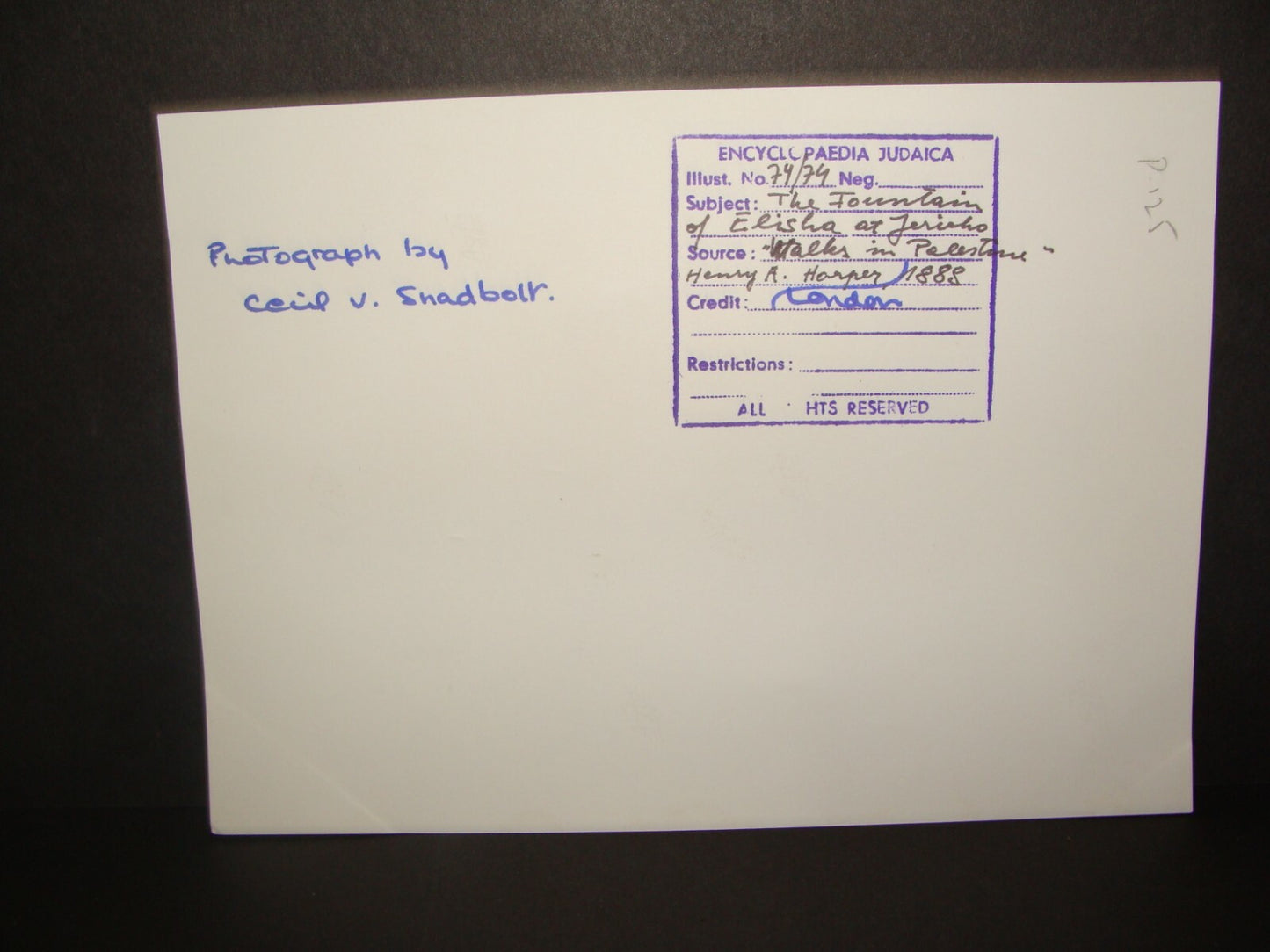 Photo Print Palestine Ad HQ CECIL SHADBOLT 1888 Elisha Fountain Jericho Walks in