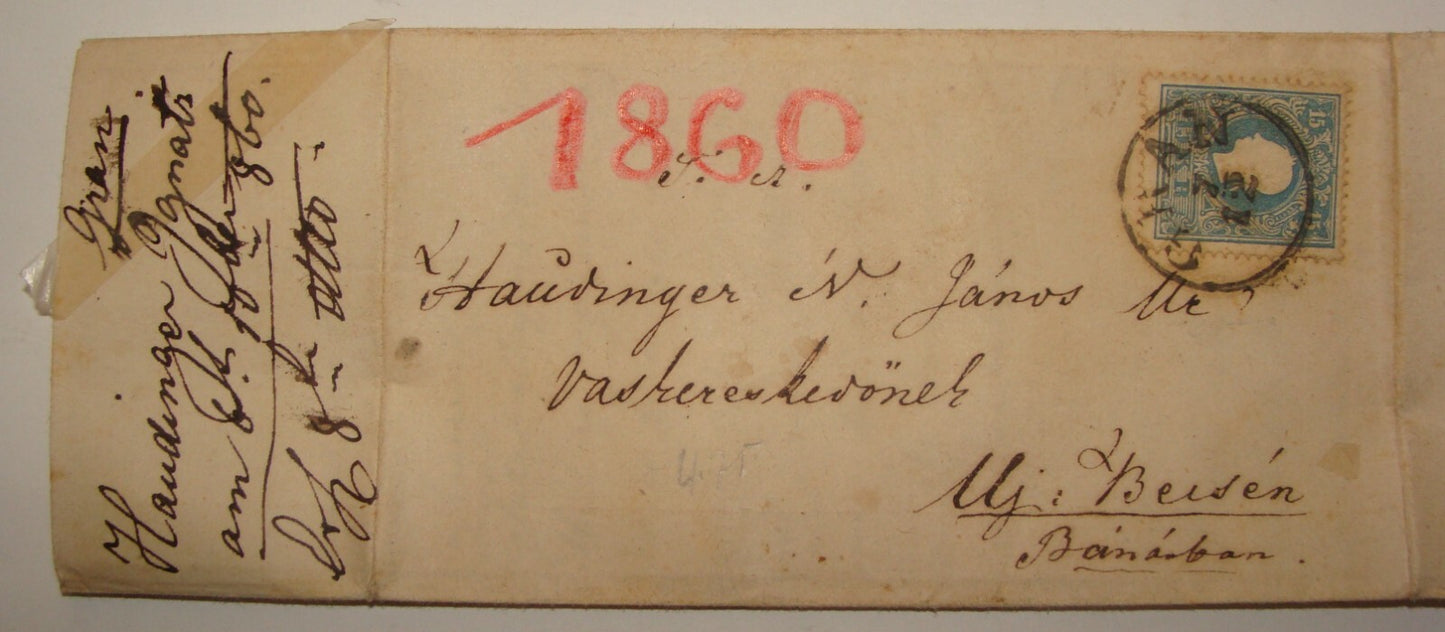 Germany 1860 Antique German   Written Letter Cover Stamp