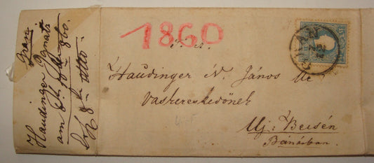 Germany 1860 Antique German   Written Letter Cover Stamp