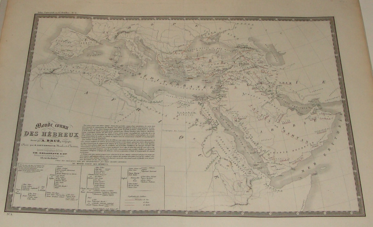 Map Jewish ANTIQUE c. 1875 Andre Brue Hebrew People World