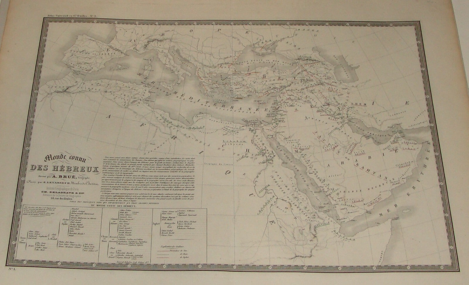 Map Jewish ANTIQUE c. 1875 Andre Brue Hebrew People World