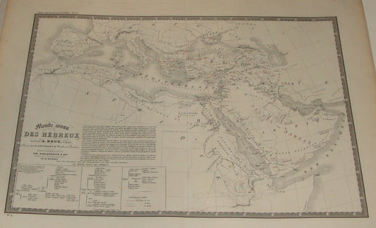 Map Jewish ANTIQUE c. 1875 Andre Brue Hebrew People World