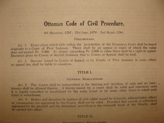 $ Booklet Palestine 1930s OTTOMAN CODE OF CIVIL PROCEDURE Israel Laws Rules Info