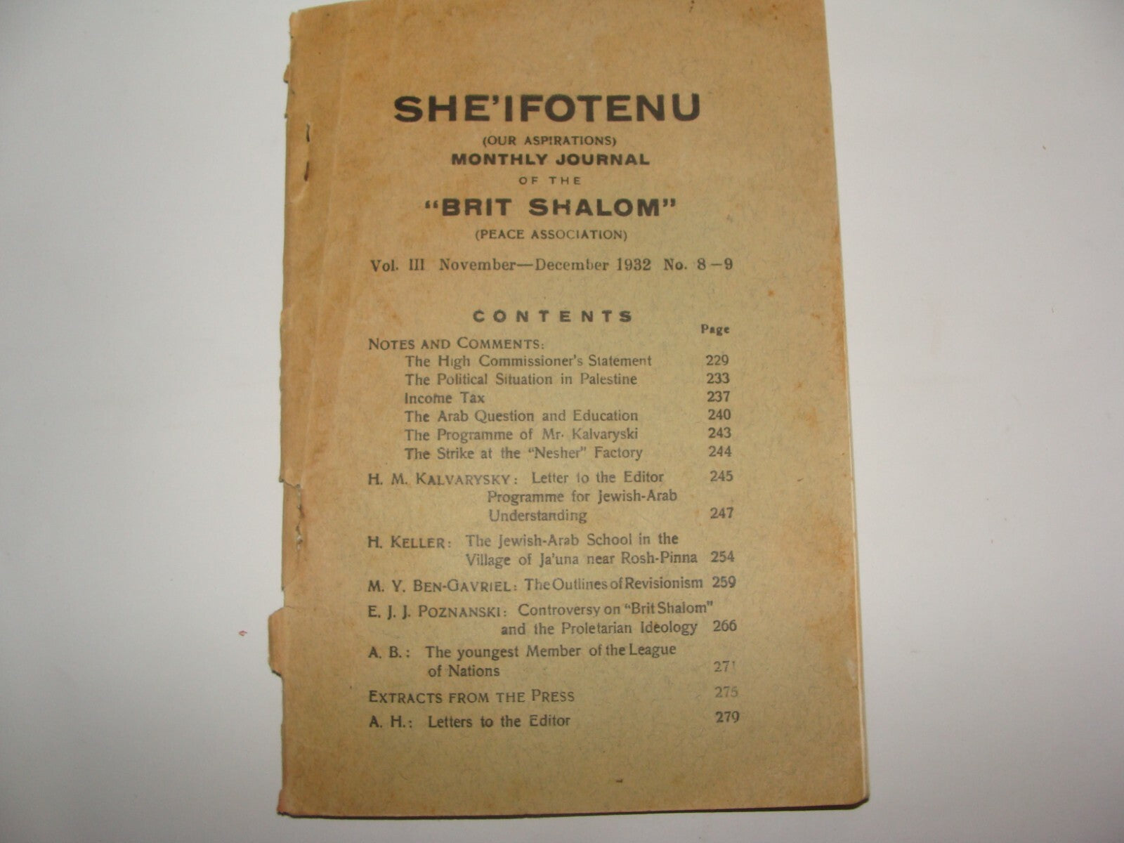 Jewish Judaica 1932 Palestine Arab Israel Israeli Hebrew Jews Peace Association