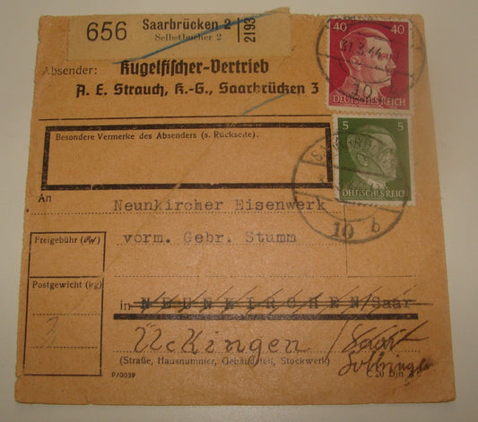 Germany German 1944 WWII Stamp Letter Saarbrucken Neunkircher Eisenwerk War Card