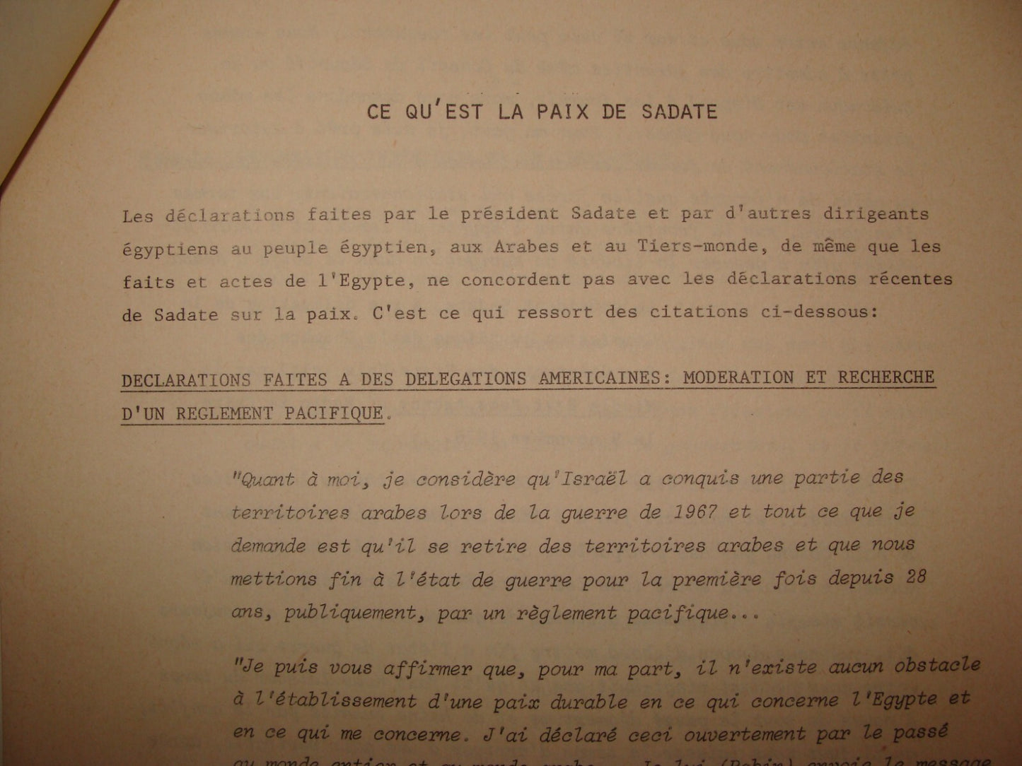 Paper Jewish Judaica 1974-8 Israel Israeli Foreign Affairs Egypt SADAT Peace