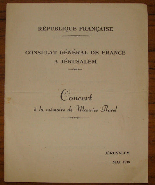 1938 Palestine Israel France French Consul Maurice Ravel Memorial Concert