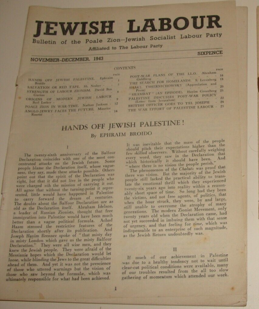 Pol Bulletin Palestine London UK 1943 Jewish Labour Israel Zionist Socialist