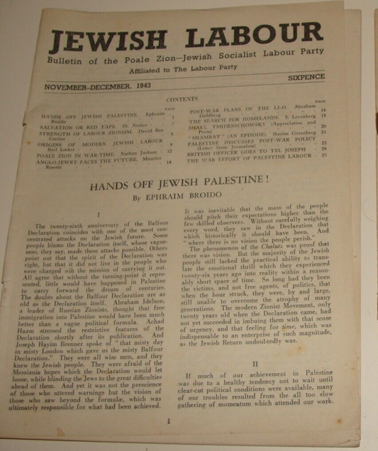 Pol Bulletin Palestine London UK 1943 Jewish Labour Israel Zionist Socialist