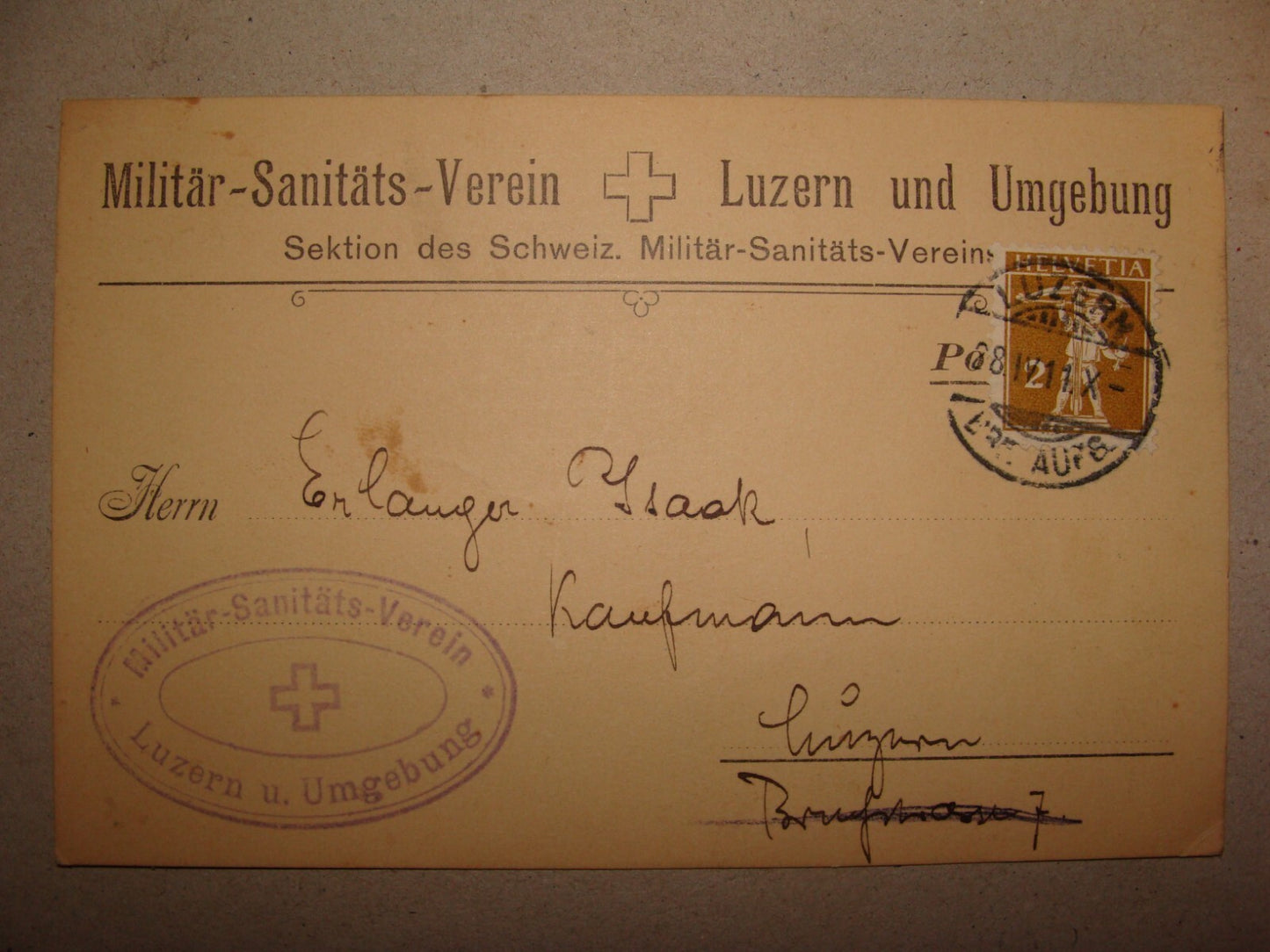 1911 Switzerland Military Medical Postcard Stamp Letter Militar Sanitats Verein