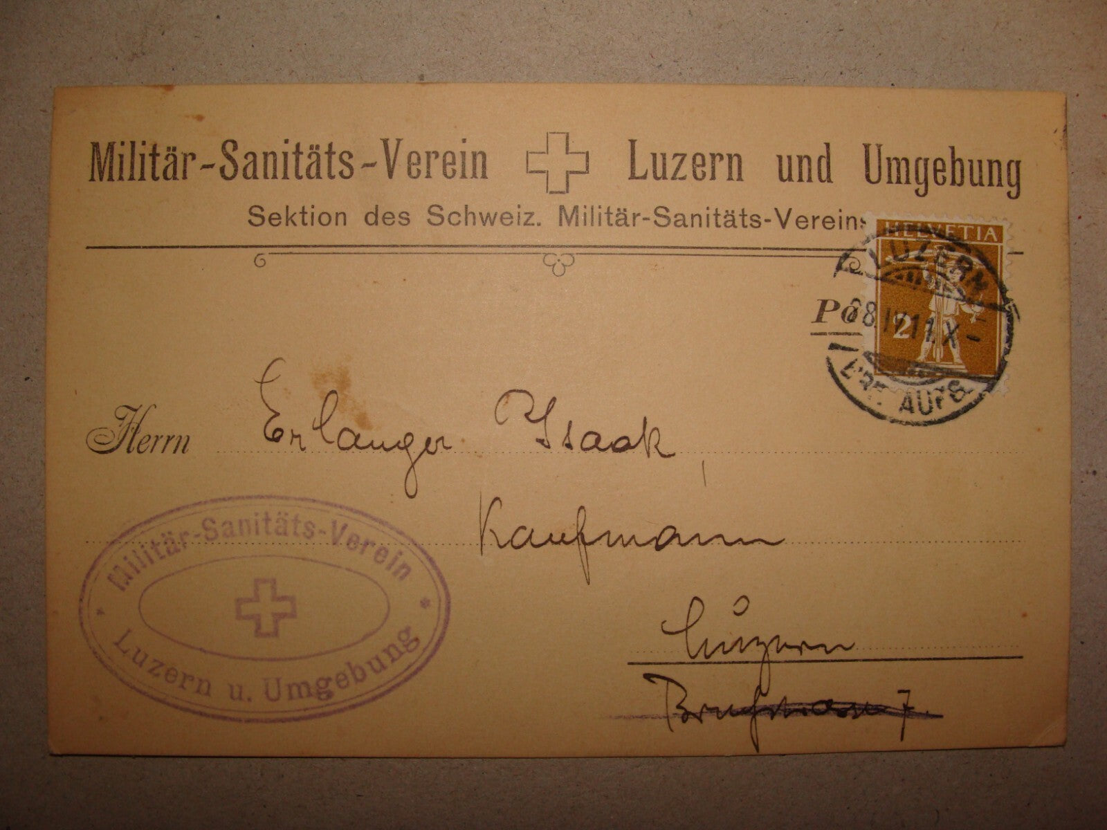 1911 Switzerland Military Medical Postcard Stamp Letter Militar Sanitats Verein