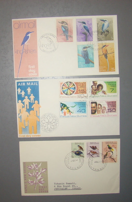 1980's first day cover issue Papua new Guinea stamps x4 envelopes lot air mail