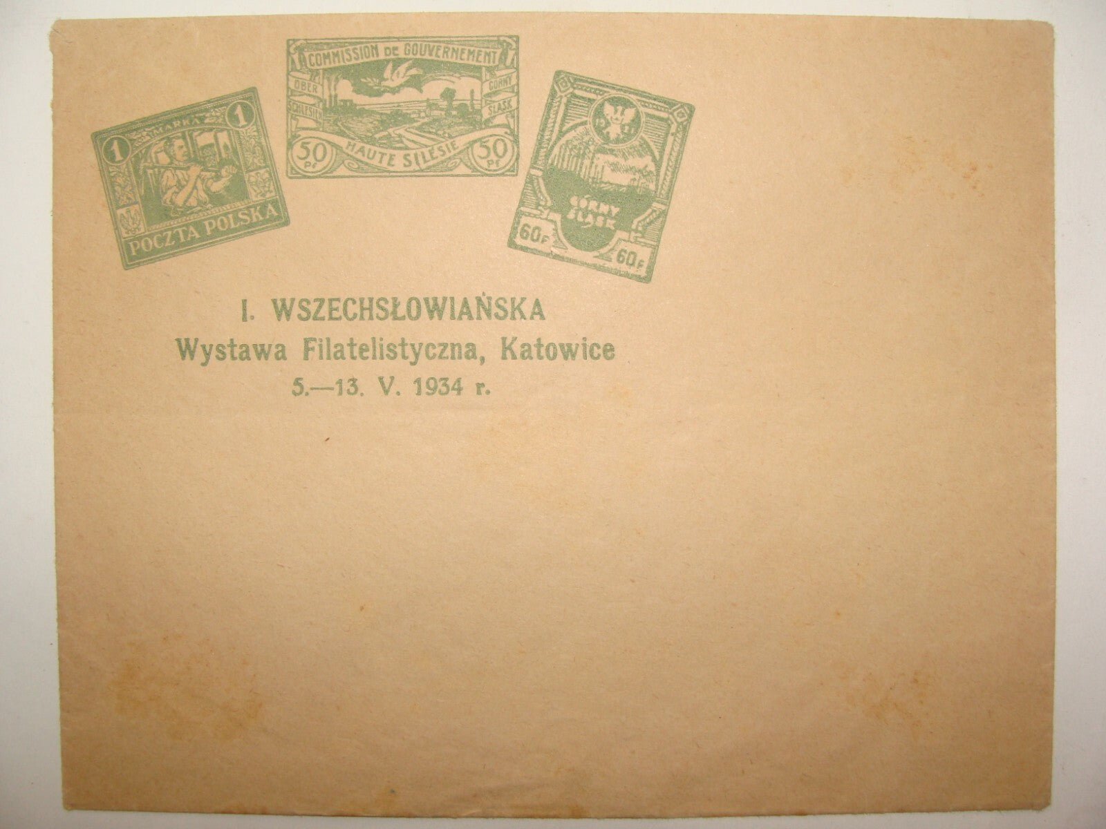 1934 Wszechlowianska Wystawa Filatelistyczna Katowice Stamp Cover Poland Unused