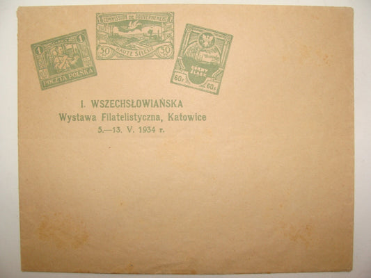 1934 Wszechlowianska Wystawa Filatelistyczna Katowice Stamp Cover Poland Unused